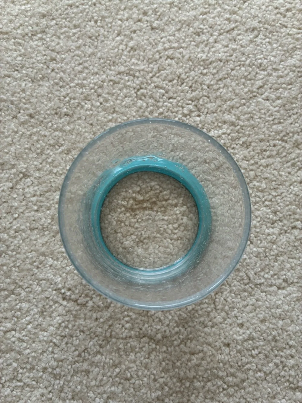 Crate&Barrel Clear Glass Tumbler with Turquoise Rim